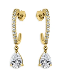 Aqua Cubic Zirconia Pear Shape Charm Pave Half Hoop Earrings