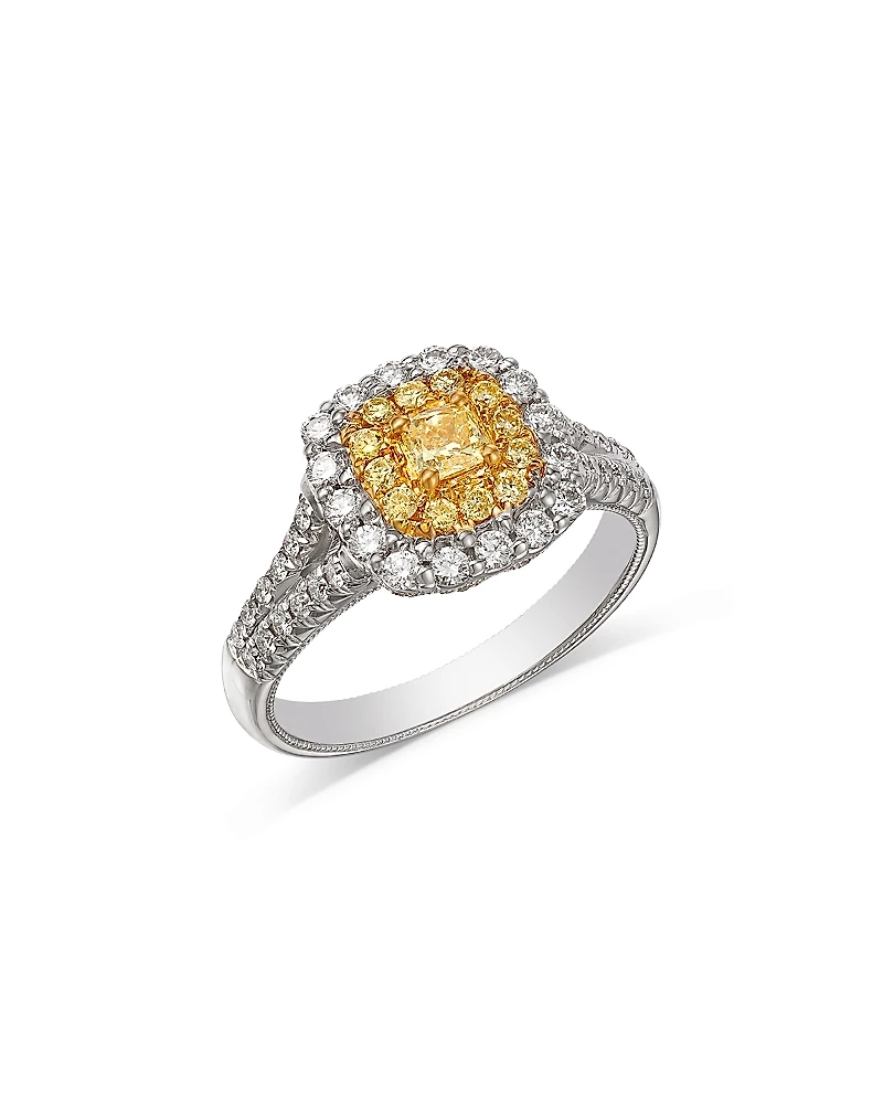 Bloomingdale's Fine Collection White & Yellow Diamond Cushion Halo Ring