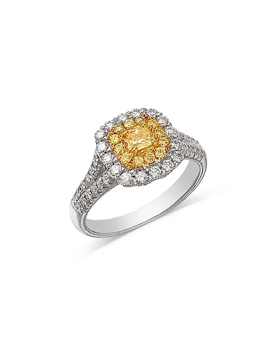 Bloomingdale's Fine Collection White & Yellow Diamond Cushion Halo Ring