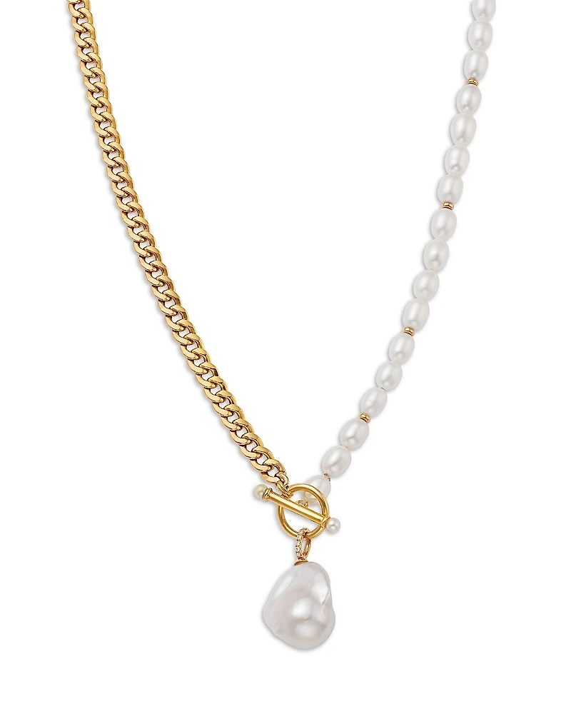 Bloomingdale's Fine Collection Freshwater Pearl & Diamond Toggle Necklace