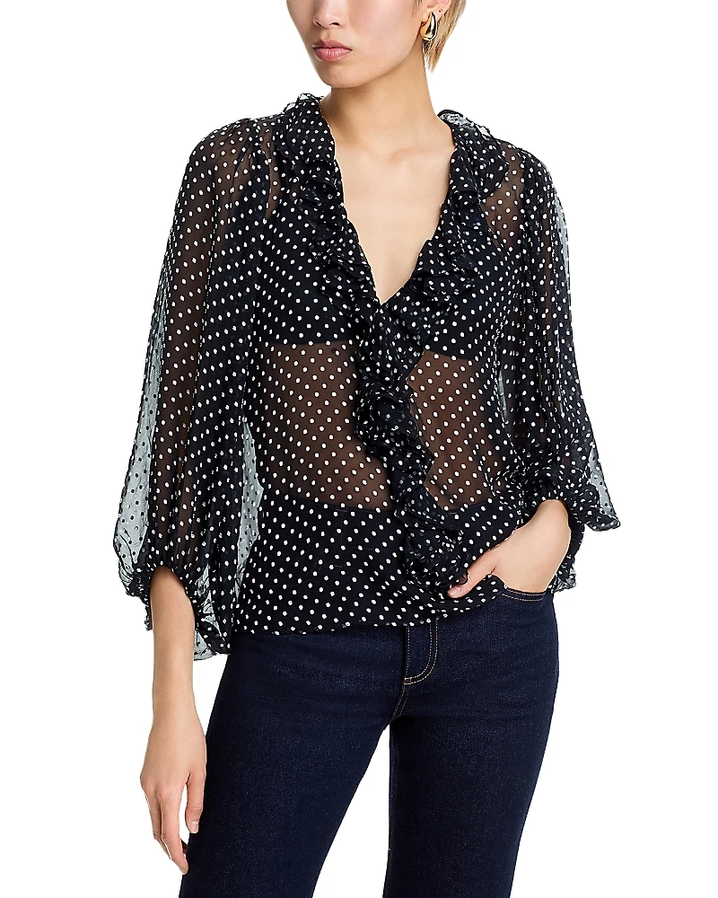 Alice and Olivia Betsie Polka Dot Print Top