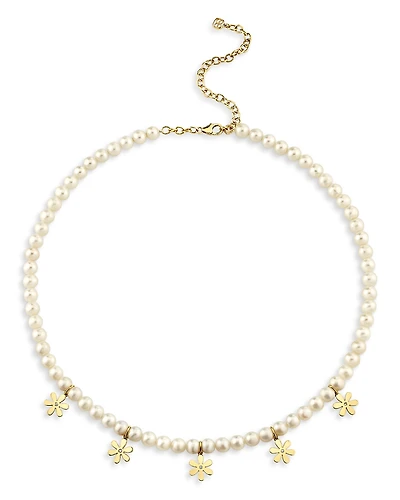 Sydney Evan 14K Yellow Gold Freshwater Pearl & Diamond Daisy Charm Necklace, 18