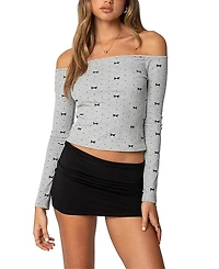 Edikted Ryna Bows & Dots Off Shoulder Top