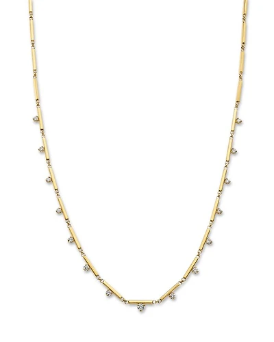 14K Yellow Gold Prong Diamonds Linked Bar Collar Necklace, 15-17"