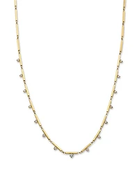 14K Yellow Gold Prong Diamonds Linked Bar Collar Necklace, 15-17"