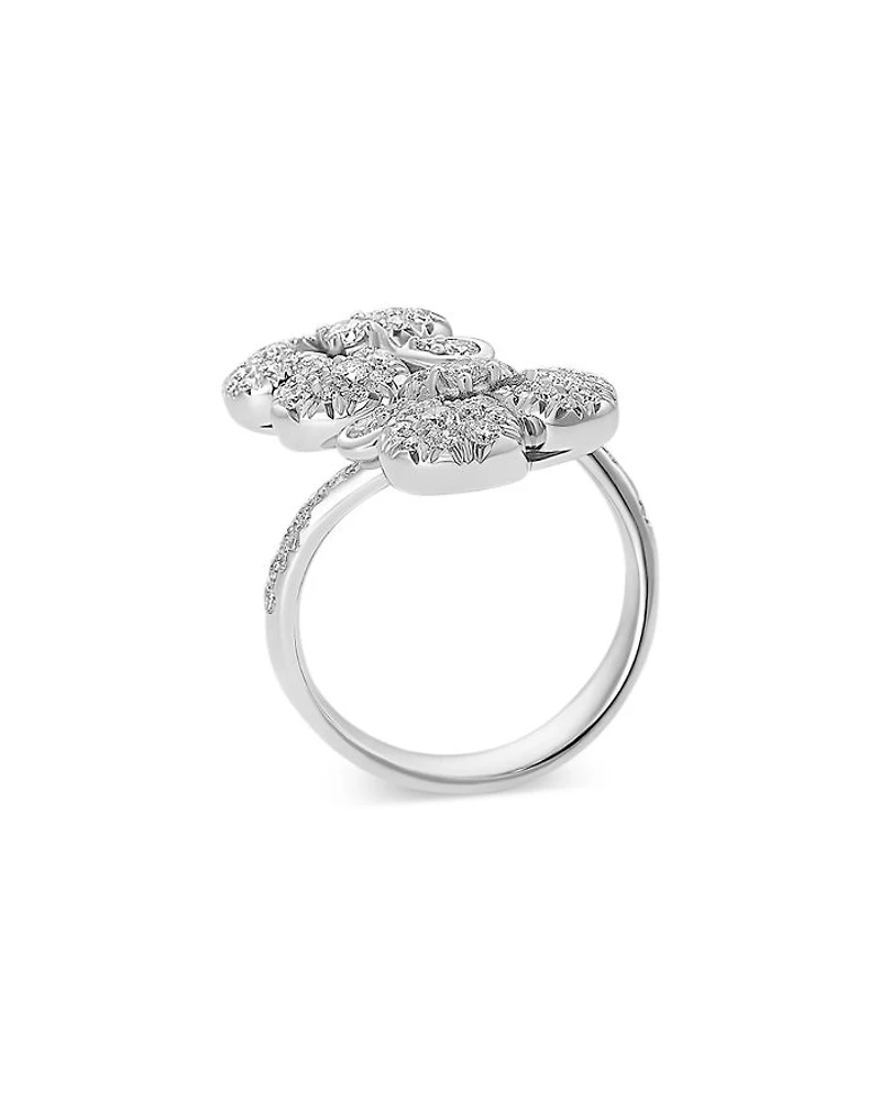 18K White Gold Ischia Diamond Pavé Flower Bypass Ring