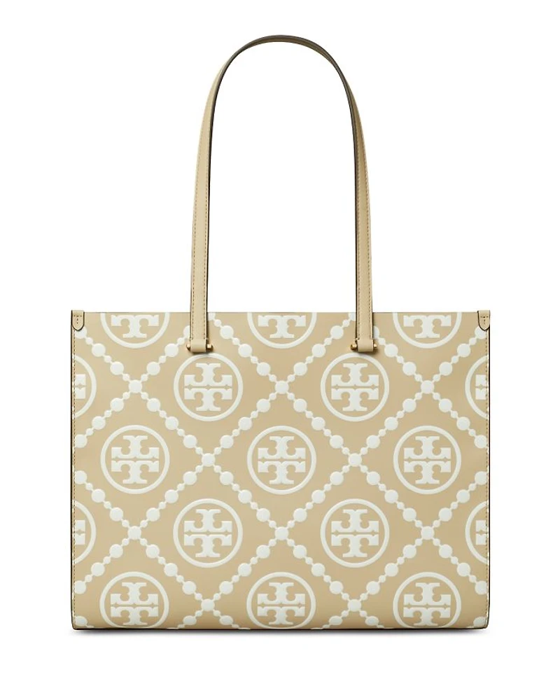 T Monogram Contrast Leather Tote