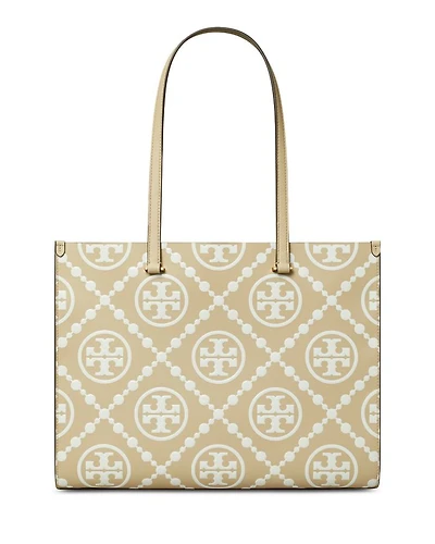 T Monogram Contrast Leather Tote