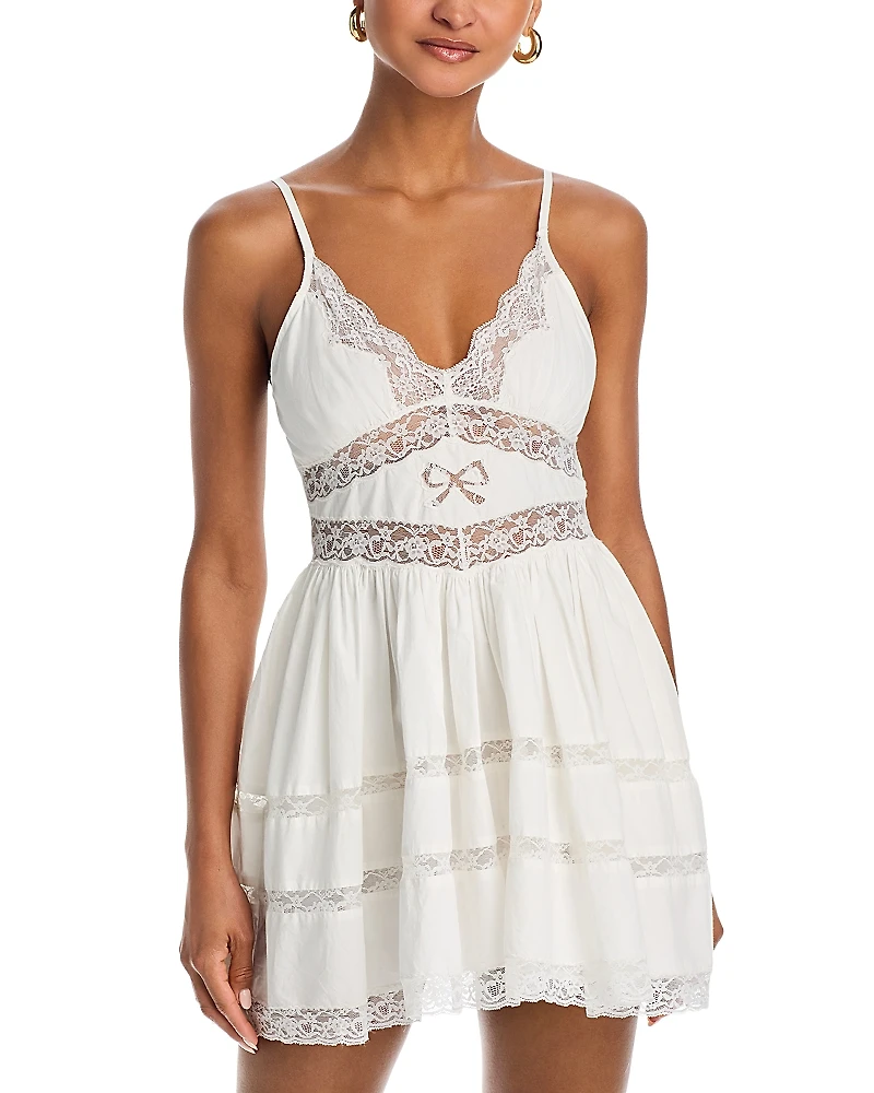 LoveShackFancy Zima Lace Trim Mini Dress