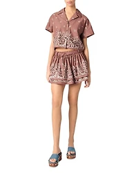 Patterned Rhinestone Cropped Shirt
