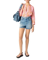 Denim Shorts with Braided Trim Blue