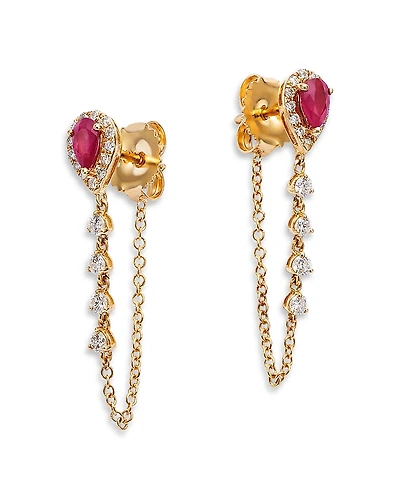 Bloomingdale's Fine Collection Ruby & Diamond Chain Hoop Earrings