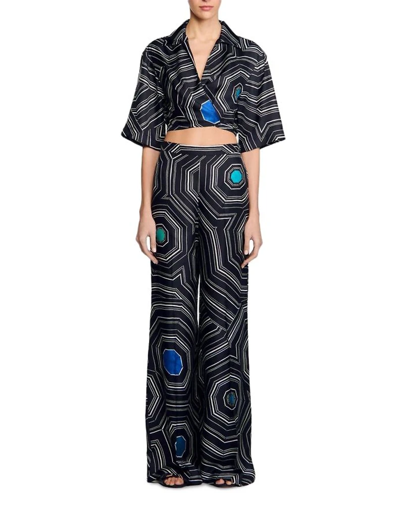 Spiral Motif Silk Shirt