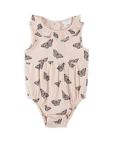 Girls' Monarch Butterfly Print Ribbed Bubble Romper - Baby