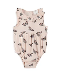 Girls' Monarch Butterfly Print Ribbed Bubble Romper - Baby