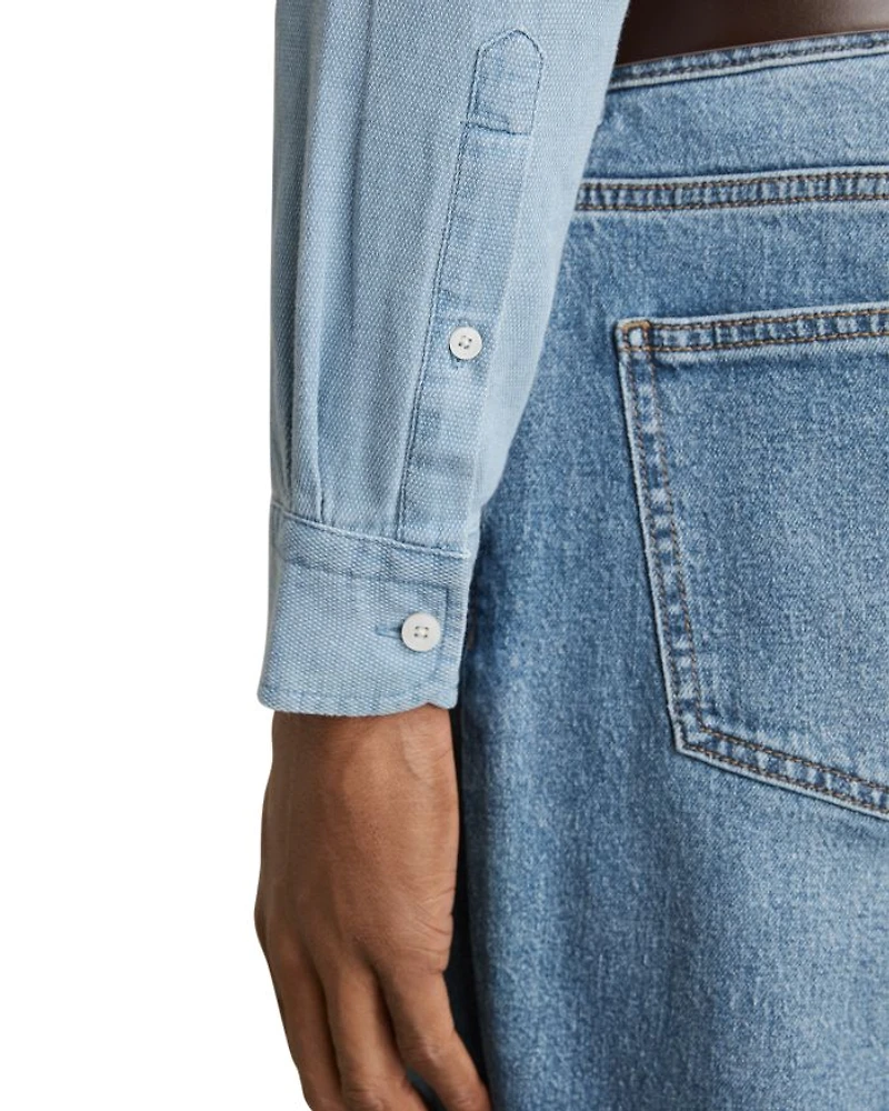 Minoa Chambray Piqué Jersey Button Down Shirt