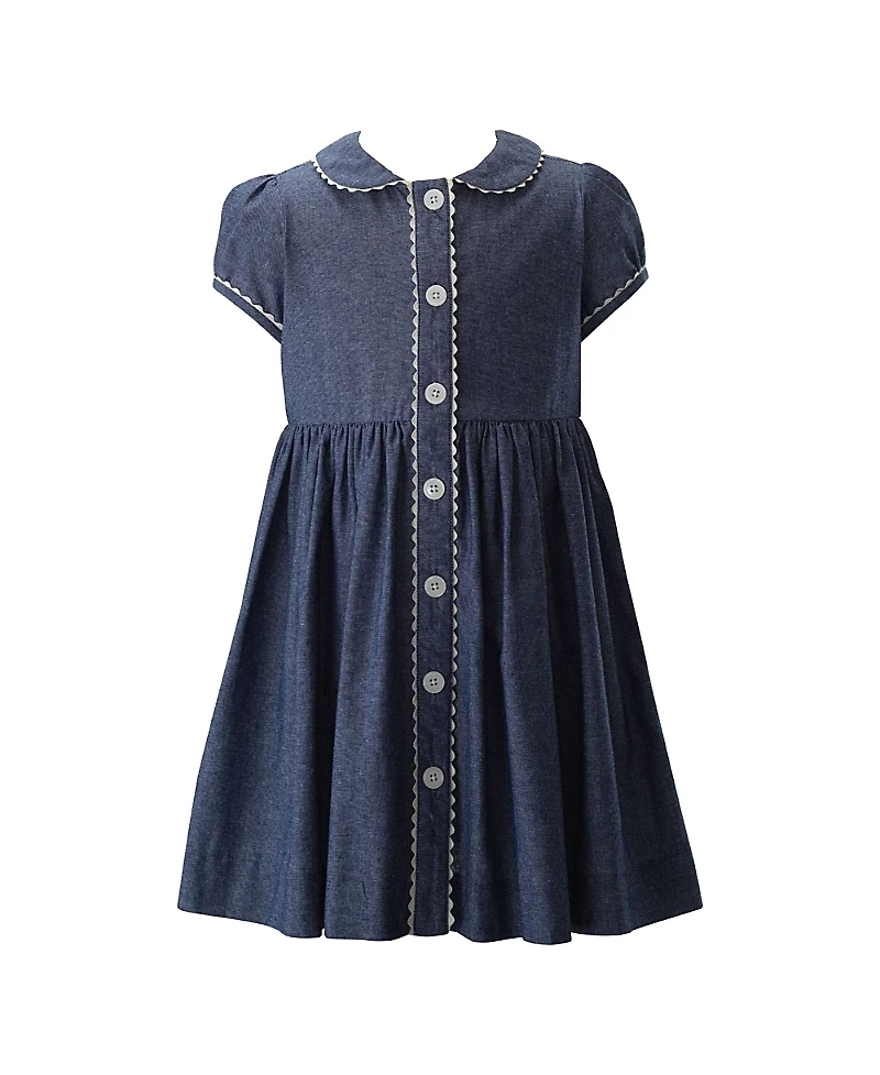 Rachel Riley Girls' Chambray Button-Front Dress - Little Kid, Big Kid