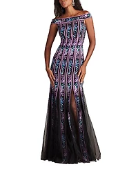 Tadashi Shoji Weston Floral Ribbon and Tulle Gown