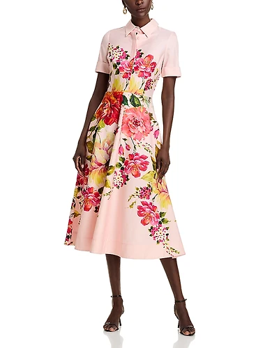 Teri Jon by Rickie Freeman Bold Floral Print Shirt Midi Dress