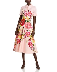 Teri Jon by Rickie Freeman Bold Floral Print Shirt Midi Dress