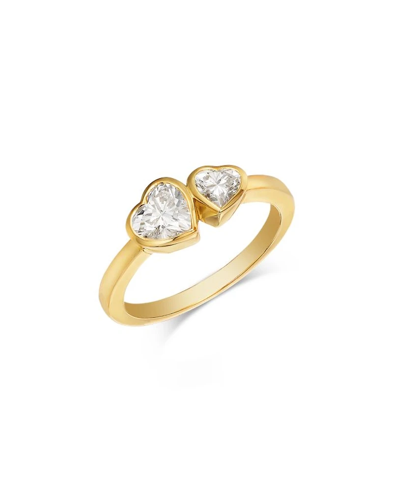 Double Heart Bezel Set Lab Grown Diamond Ring in 14K Yellow Gold, 1 tcw