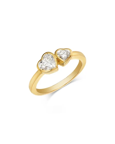 Double Heart Bezel Set Lab Grown Diamond Ring in 14K Yellow Gold, 1 tcw
