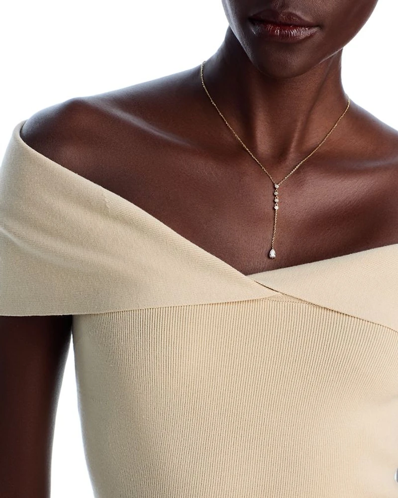 Moon & Meadow 14K Yellow Gold Lab Grown Diamond Round & Pear Cut Lariat Necklace, 16"