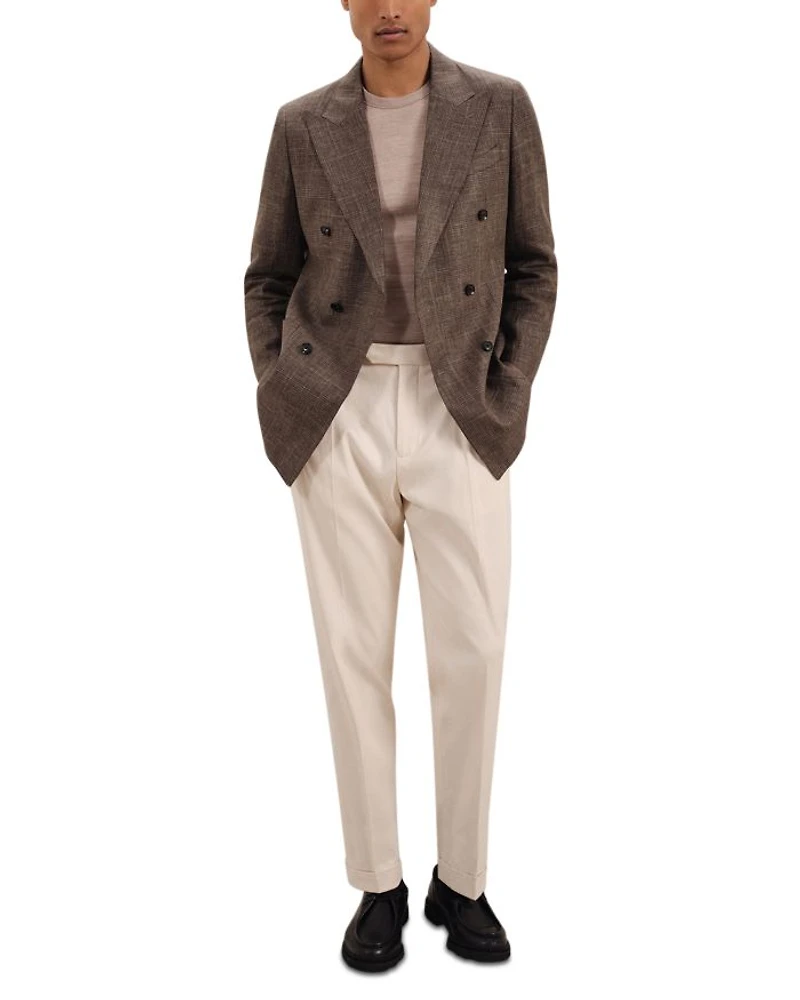 Ramsay Double Breasted Peak Check Linen Blazer