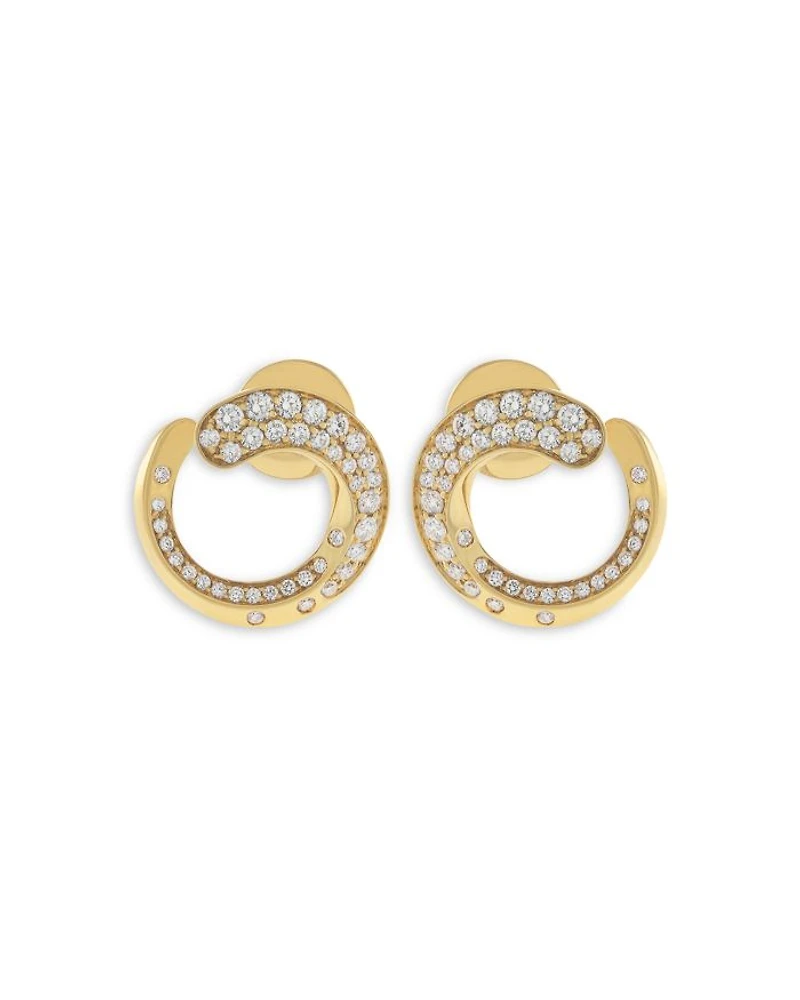 18K Yellow Gold Like Collection Spiral Hoop Earrings with Diamond Pavé, 0.74 tcw