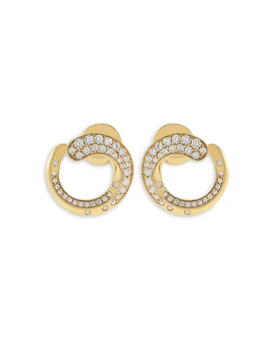18K Yellow Gold Like Collection Spiral Hoop Earrings with Diamond Pavé, 0.74 tcw
