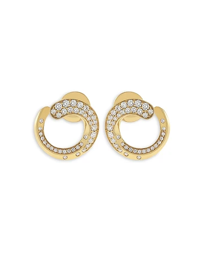 Crivelli 18K Yellow Gold Like Collection Spiral Hoop Earrings with Diamond Pave, 0.74 tcw