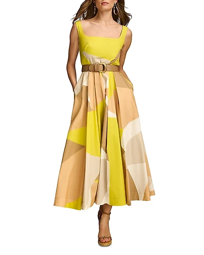 Donna Karan Printed Belted Square Neck Dress