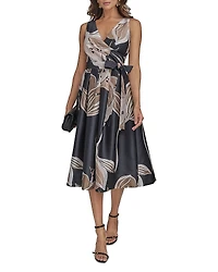 Donna Karan Floral Tie Waist Midi Dress