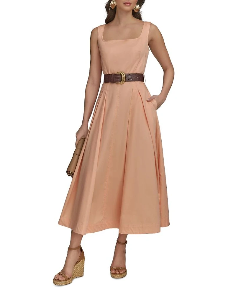 Square Neck Belted A-Line Dress