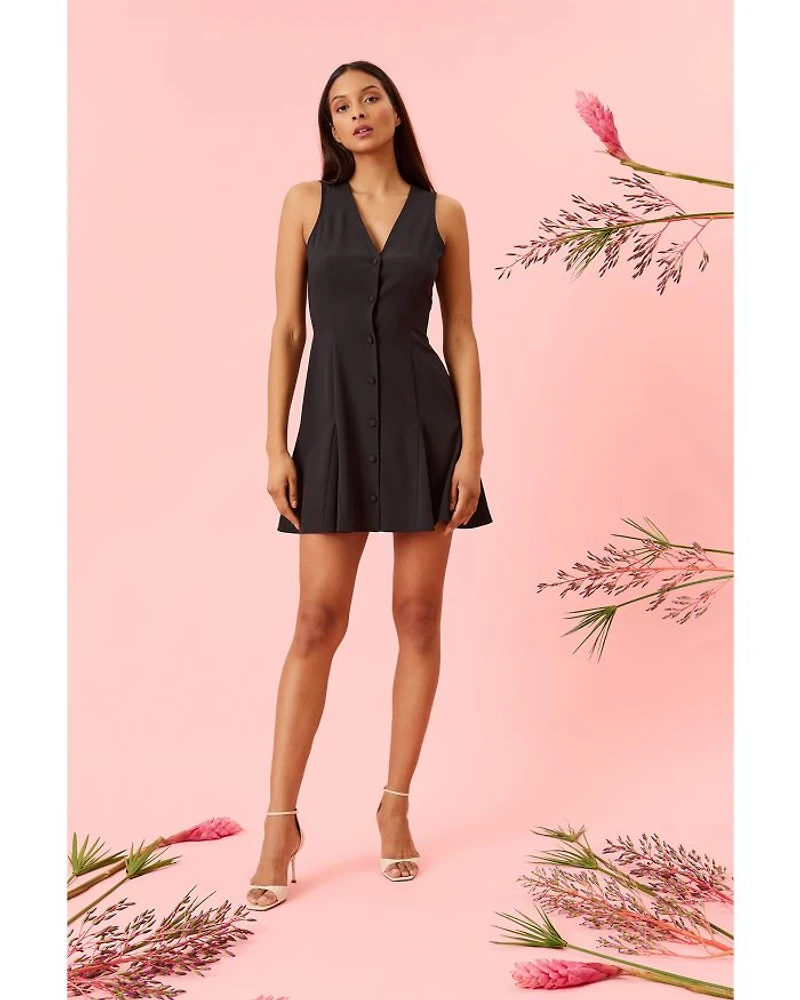 V Neck Button Front Mini Dress