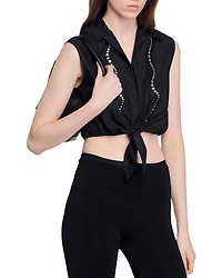 Rhinestone Cropped Shirt