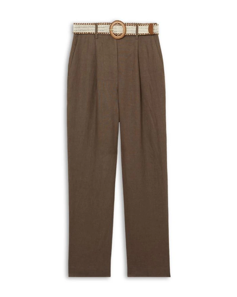 Linen Belted Tapered Leg Pants
