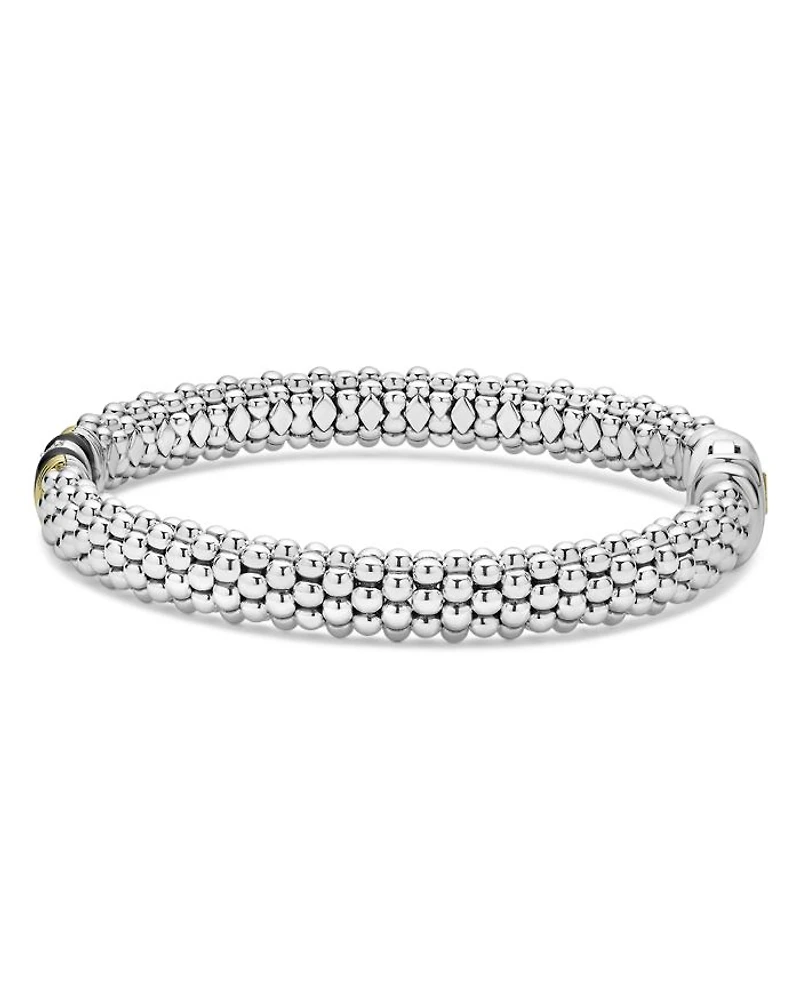 18K Yellow Gold & Sterling Silver Black Caviar Ceramic & Diamond Bead Link Bracelet