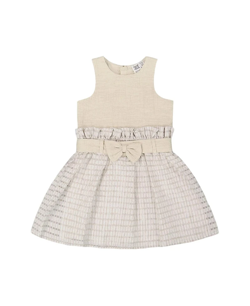 Deux par Deux Girls' Bi-Material Belted Dress - Little Kid
