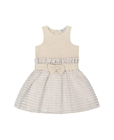 Deux par Deux Girls' Bi-Material Belted Dress - Little Kid