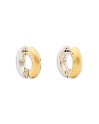 Interlock Cubic Zirconia Open Huggie Hoop Earrings in Two Tone