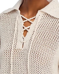 Sequin Open Stitch Lace Up Sweater - Exclusive