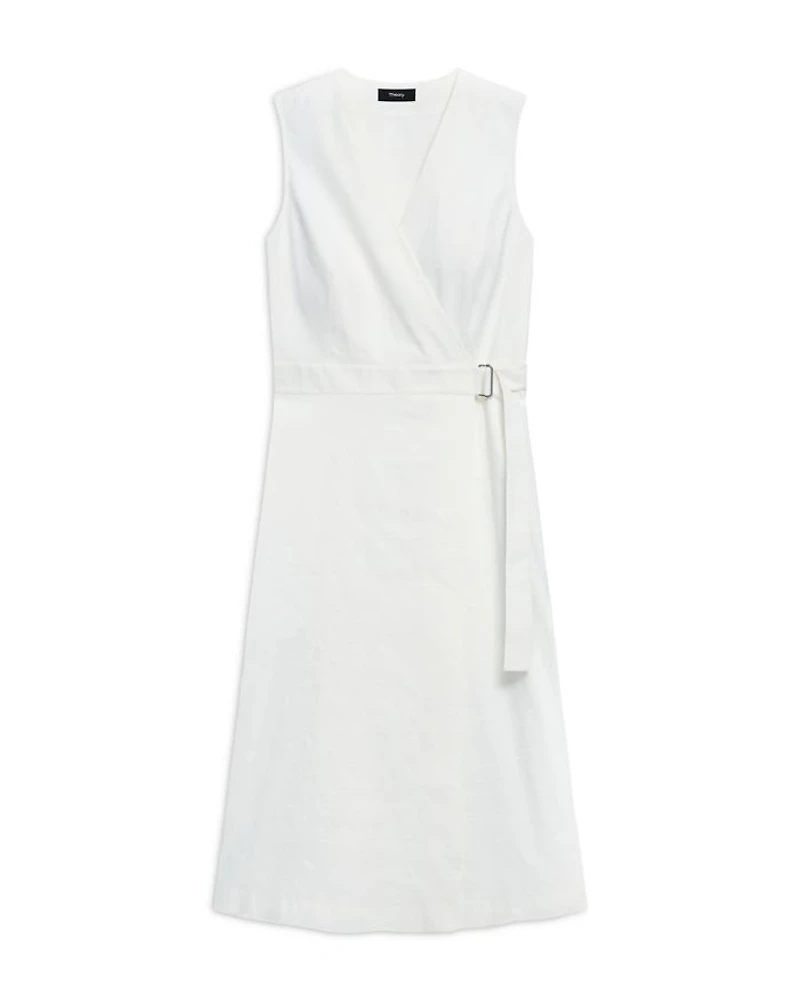 Sleeveless Linen Blend A-line Wrap Dress