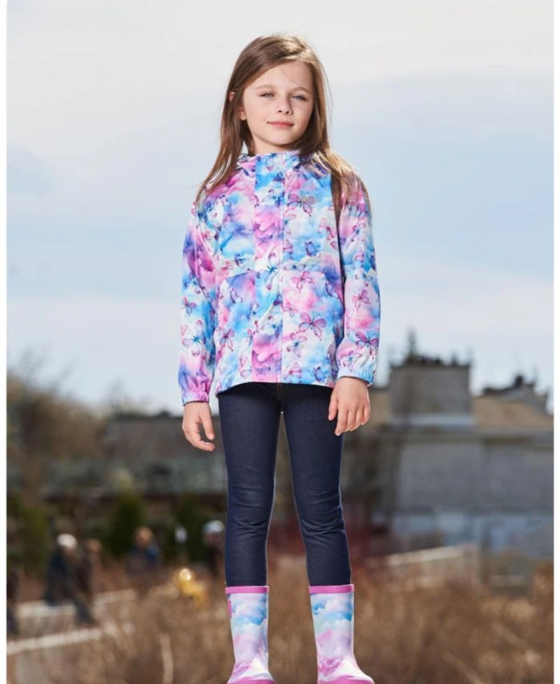 Girls' Printed Butterflies Packable Windbreaker - Big Kid