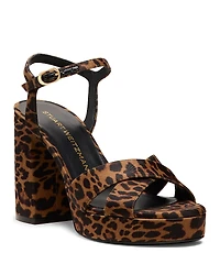 Stuart Weitzman Women's Dayna Platform Crossover Strap Animal Print High Heel Sandals
