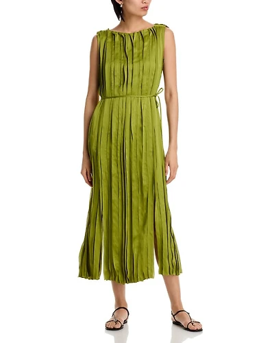 Sleeveless Satin Panel Midi Dress