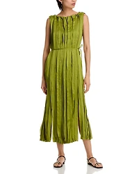 Sleeveless Satin Panel Midi Dress