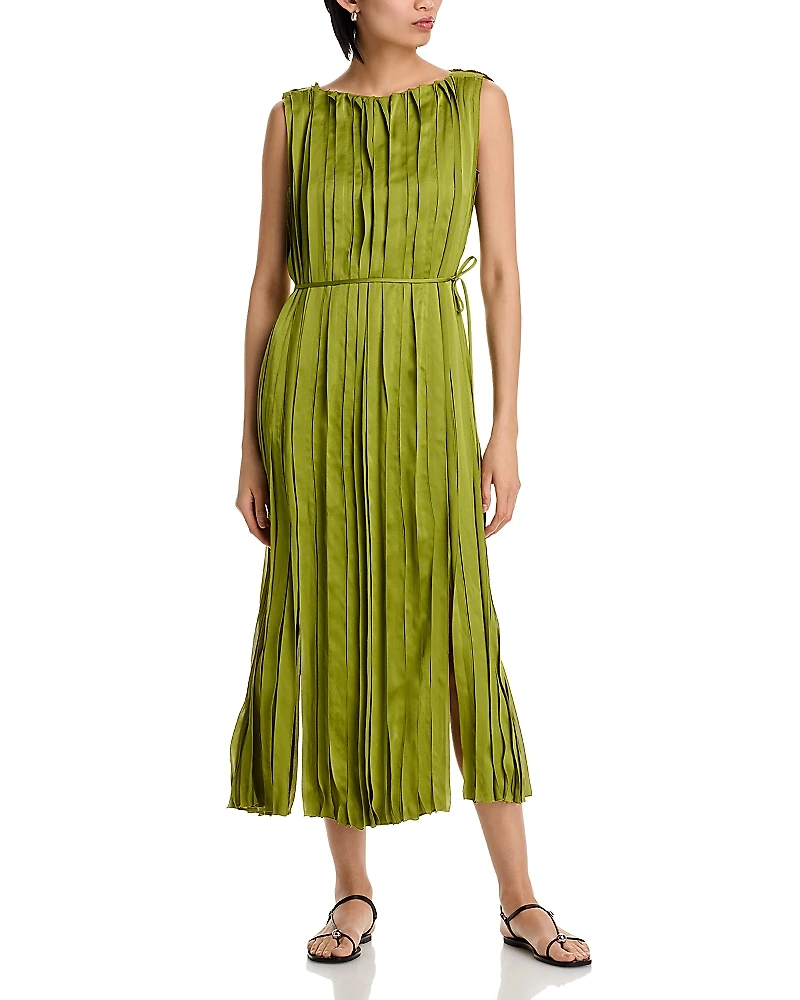 Lafayette 148 New York Sleeveless Satin Panel Midi Dress