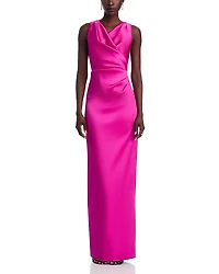 Teri Jon by Rickie Freeman Mikado Criss Cross Bodice Ruched Tank Gown