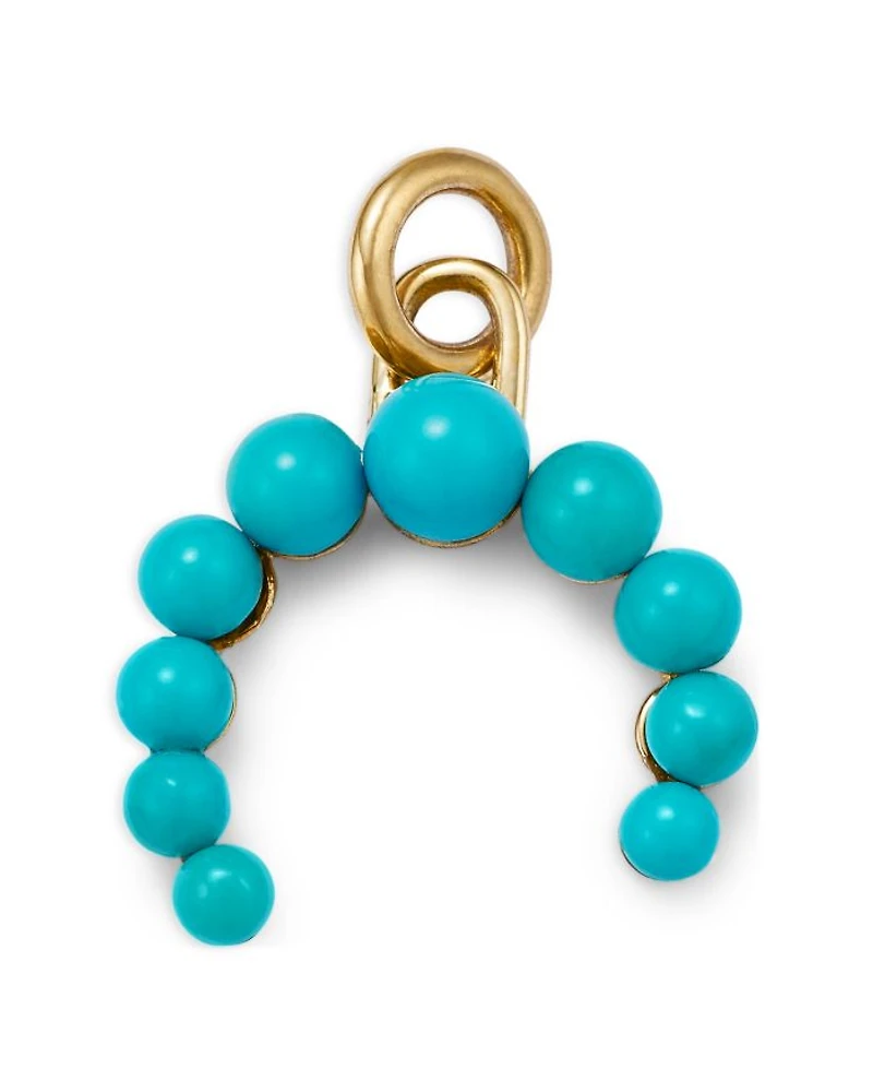 14K Yellow Gold Turquoise Bead Crescent Charm